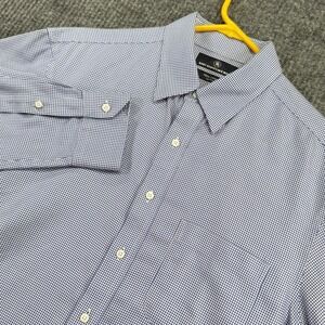 Hart Schaffner Marx‎ Dress Shirt Mens 16 32/33 Blue Houndstooth Non-Iron Cotton